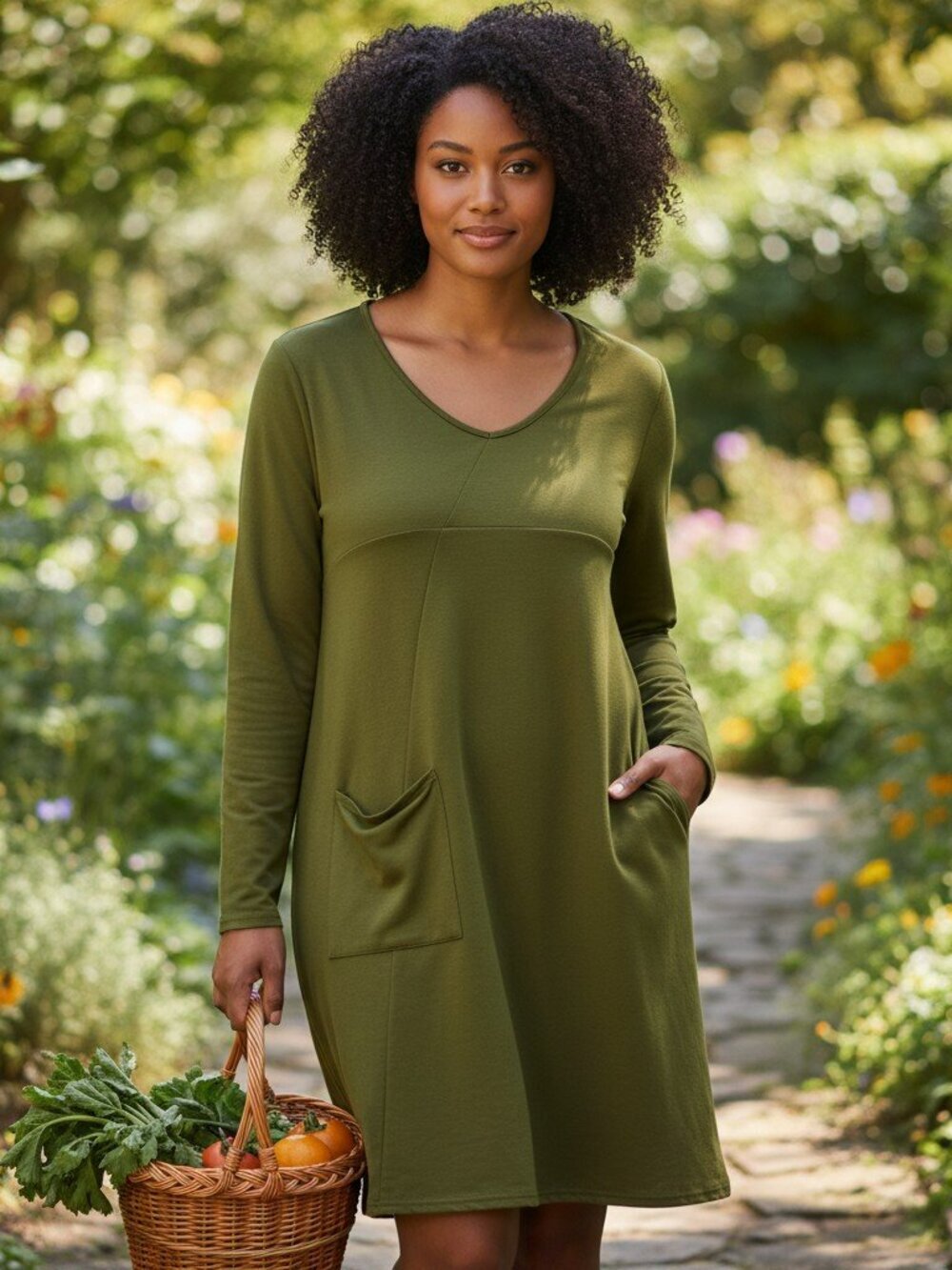 Zanzea Womens Size XXXL Green Long Sleeve Casual Knee Length Swing Dress